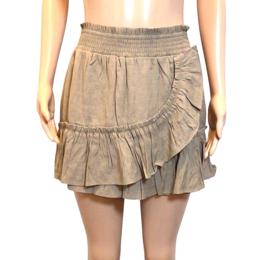 Do + Be Juniors Tan Ruffled Smocked Mini Skirt Skort Size Large